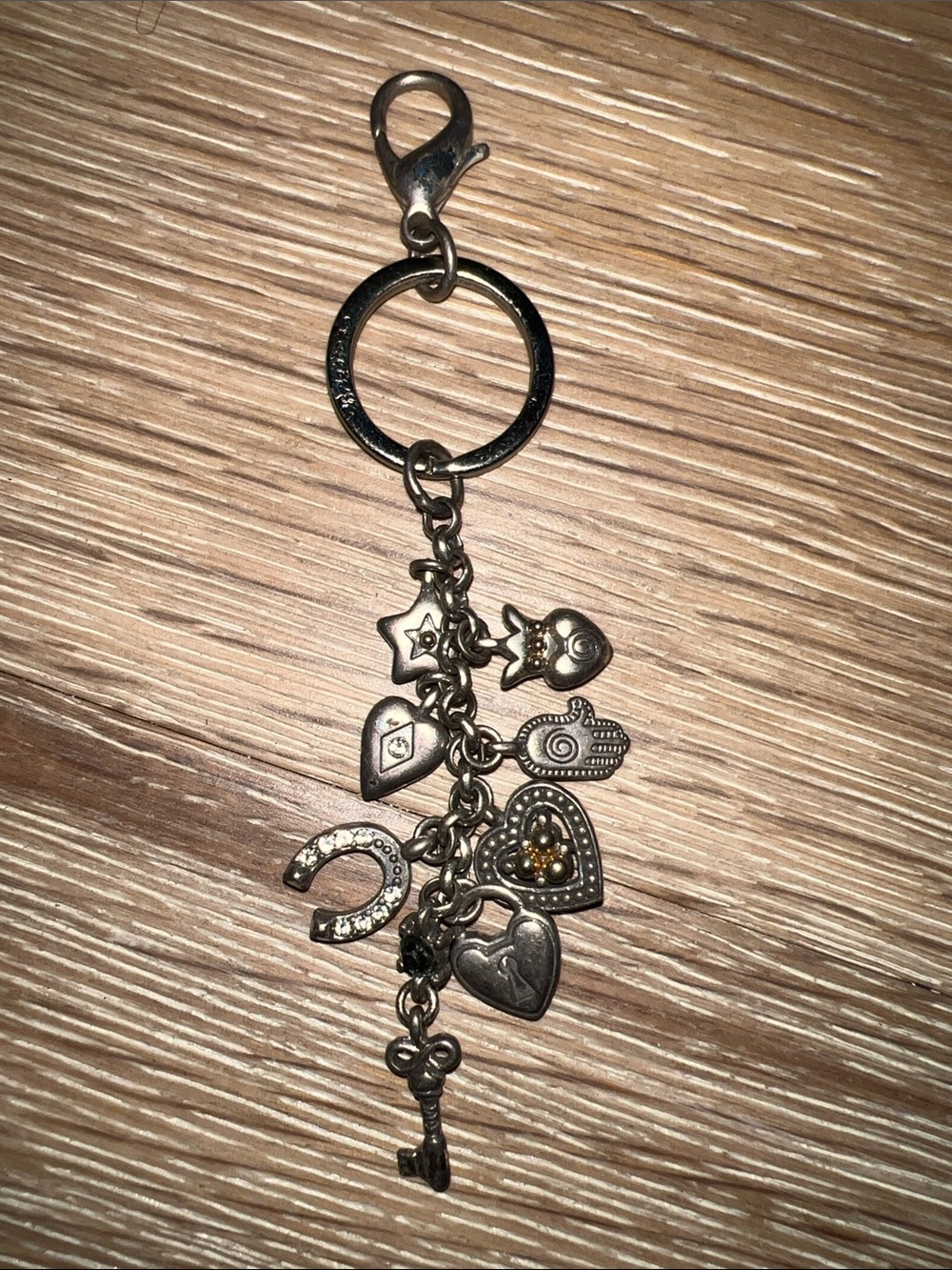 Brighton Silver-Tone Multi-Charm Keychain with Hearts & Symbols